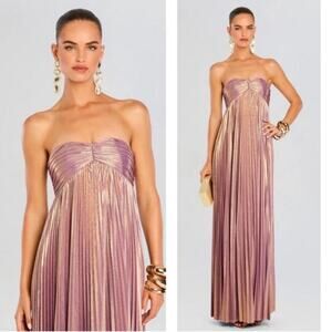 RETROFETE Lyanna Pleated Strapless Metallic Purple and Gold Maxi Dress Size XL
